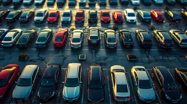 停满汽车的停车场高清图片