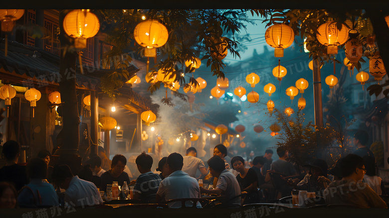 中国节日中秋节街道庆祝唯美高清图片