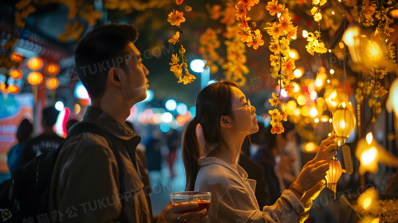 中国节日中秋节街道庆祝唯美高清图片