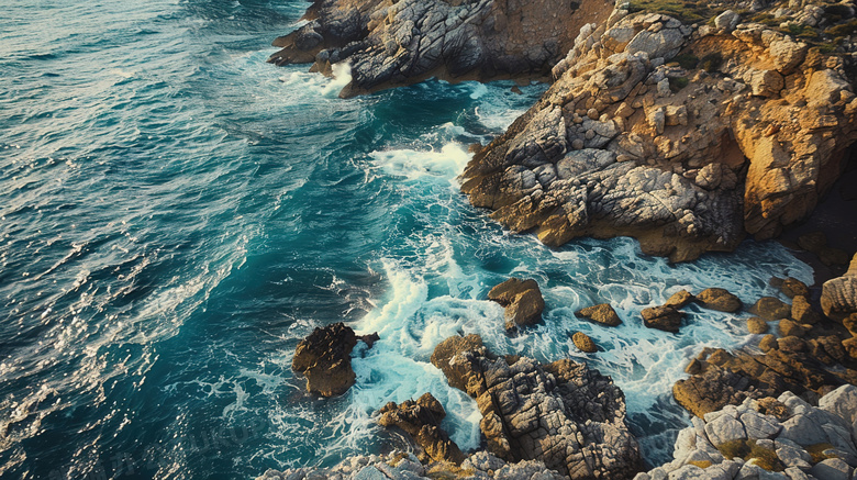 海边海浪拍打礁石自然风景图片