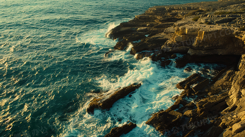 海边海浪拍打礁石自然风景图片