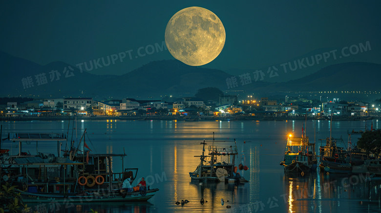 城市中秋节月圆月亮风景图片