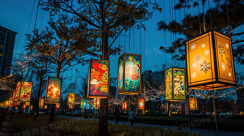 中秋节逛花灯夜晚图片