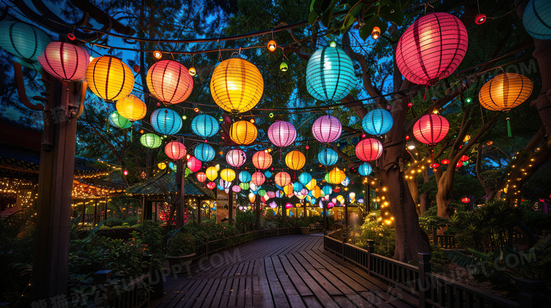 中秋节逛花灯夜晚图片