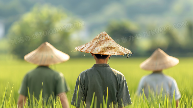 戴着草帽的农民背影特写图片