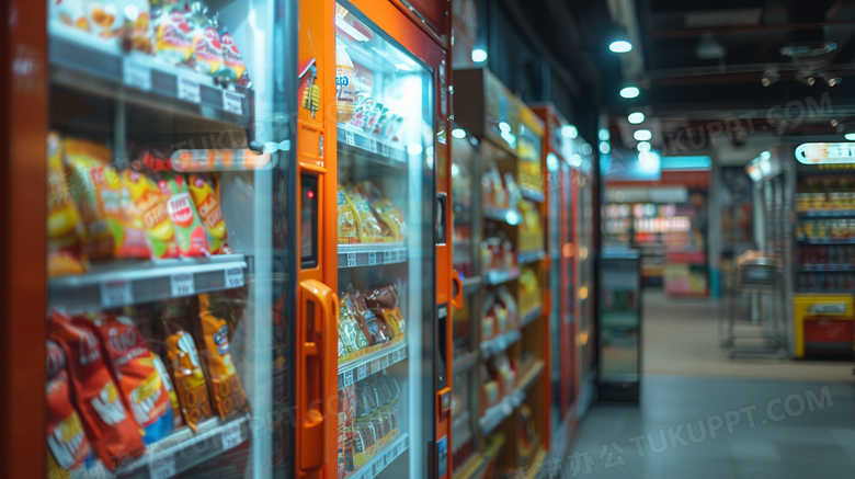 商场超市中自动售卖饮料零食的售卖机高清图片