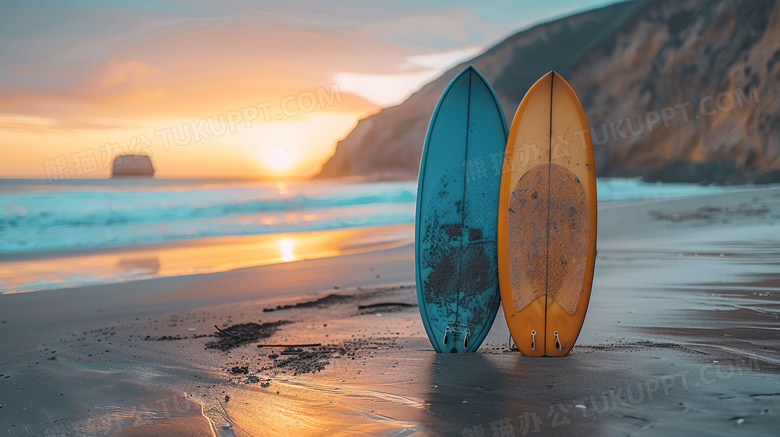 夏季海边沙滩冲浪版图片