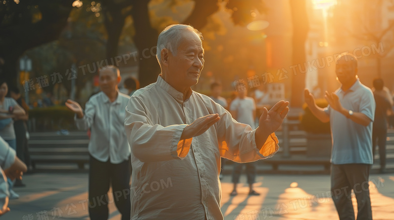 亚洲老人在广场锻炼身体图片