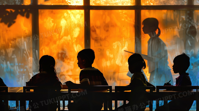 学生们在自习室剪影的图片