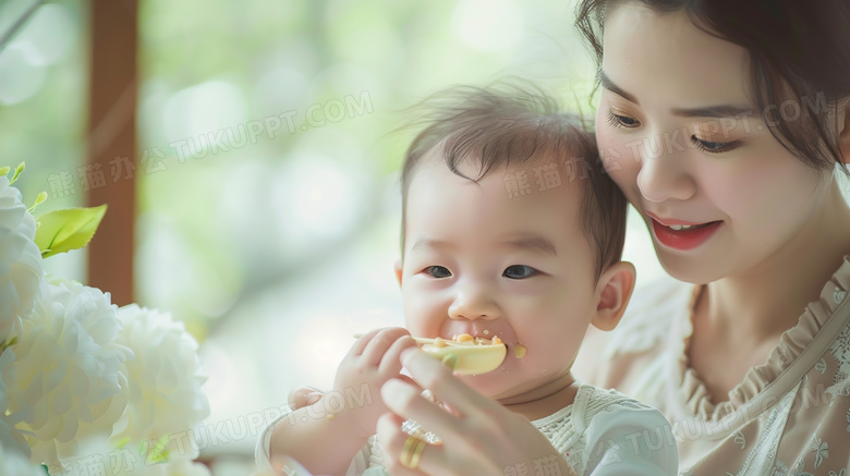 妈妈喂婴儿吃饭图片