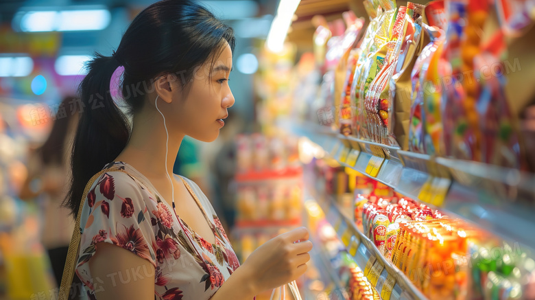 商场购物消费的女人正面特写图片