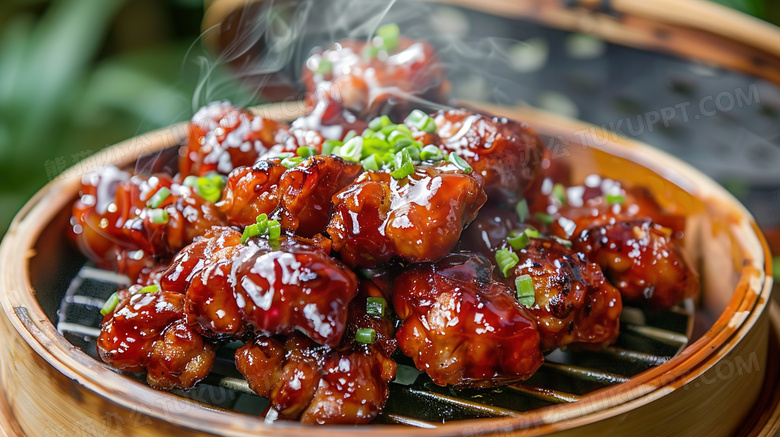 盘中的中餐美食烤肉特写图片