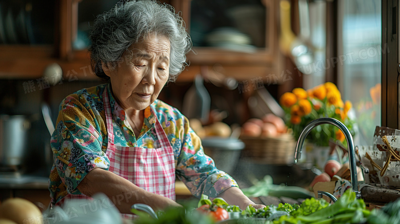 老奶奶做家务做饭老人图片