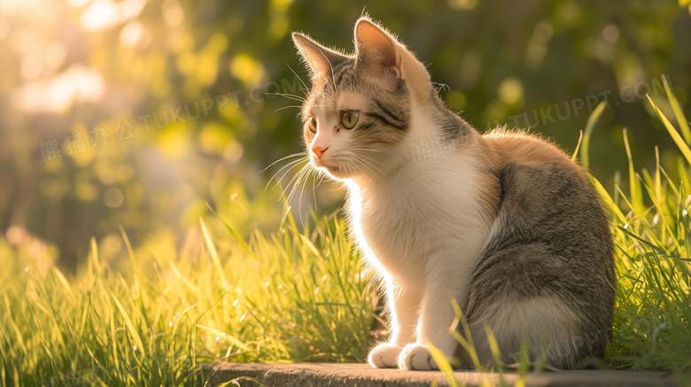 阳光草地可爱宠物猫咪图片