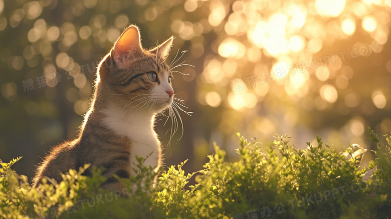 阳光草地可爱宠物猫咪图片