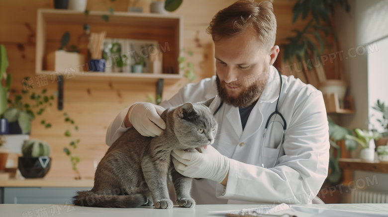 兽医给小猫检查身体的图片