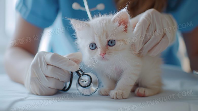 可爱小猫在接受宠物医生检查的图片