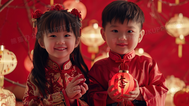 可爱的男孩女孩过新年图片