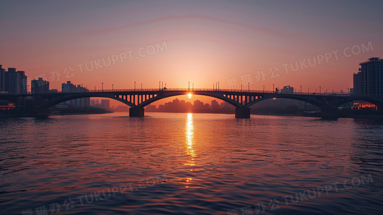 城市大桥日落夕阳风景图片