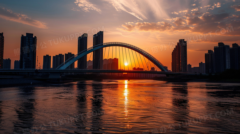 城市大桥日落夕阳风景图片