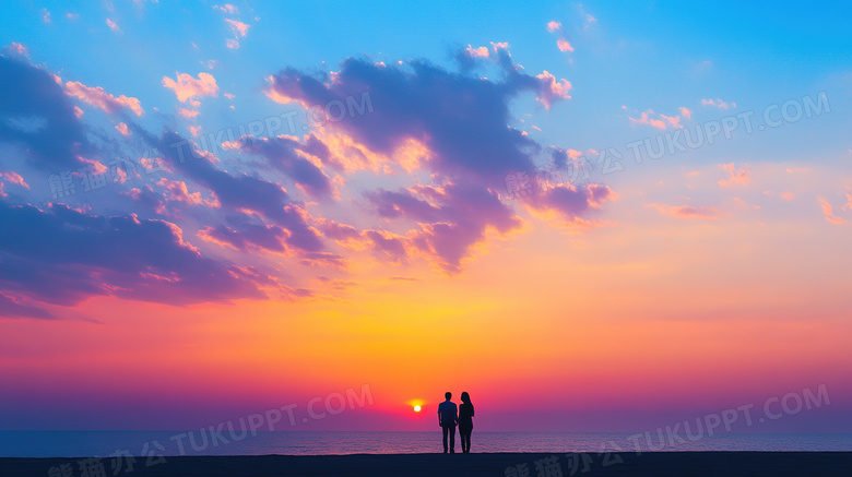 朝阳夕阳下情侣的剪影图片