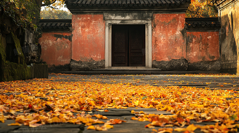 枫叶枫叶落叶秋天古代建筑故宫图片