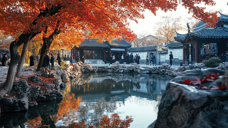 秋天古代园林建筑故宫图片