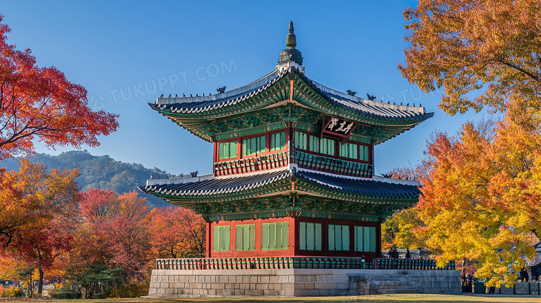 秋天古风建筑图片