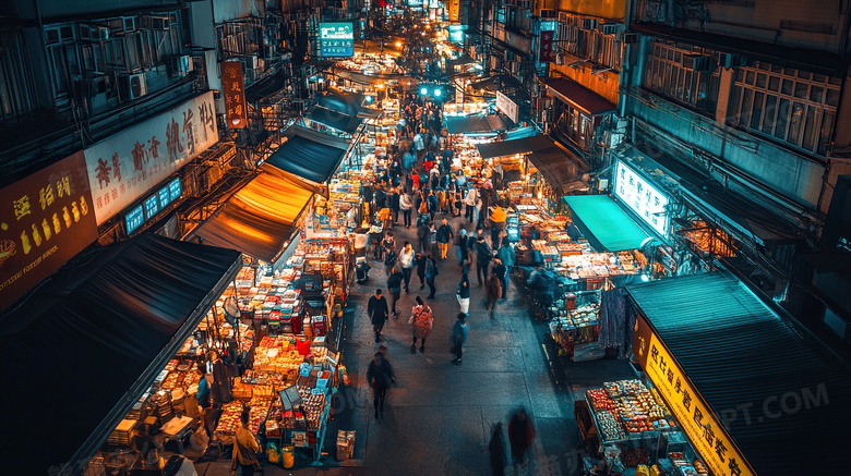 逛街俯瞰夜市摊位集市摆摊图片