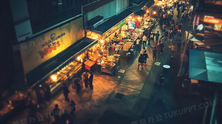 步行街俯瞰夜市摊位集市摆摊图片