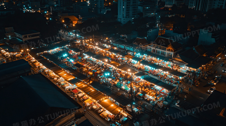 步行街俯瞰夜市摊位集市摆摊图片