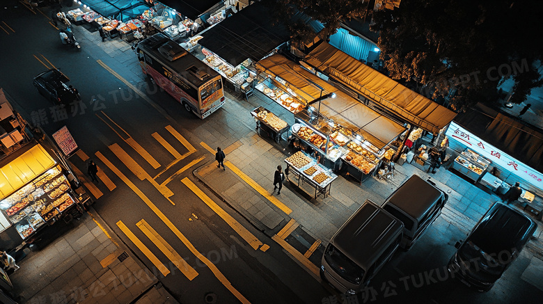 俯瞰夜市摊位集市摆摊图片