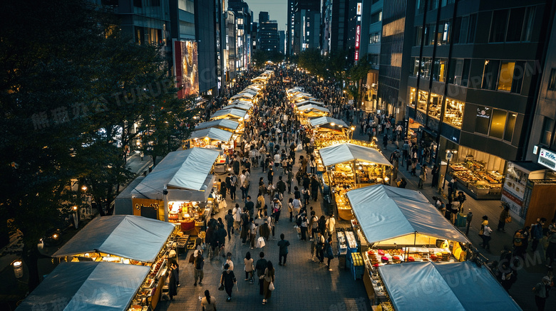 俯瞰夜市摊位集市摆摊图片