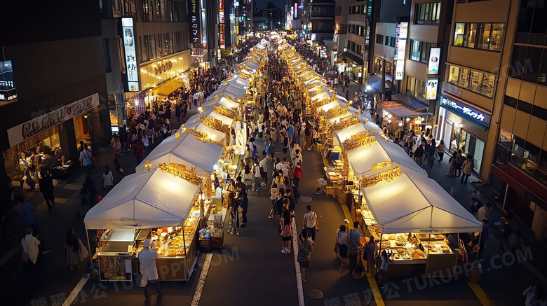 俯瞰夜市摊位集市摆摊图片