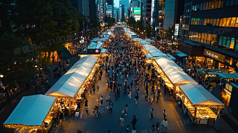 俯瞰夜市摊位集市摆摊图片