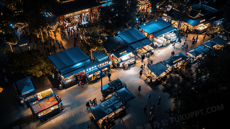 夜市摊位俯瞰摆摊图片