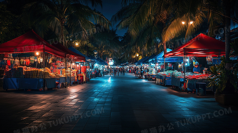 步行街夜市摊位摆摊图片