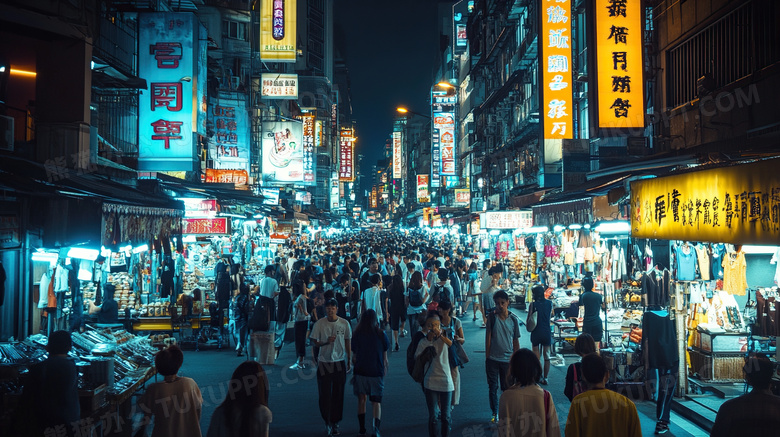 夜市步行街地摊逛街图片