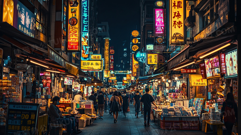 夜市步行街地摊逛街图片