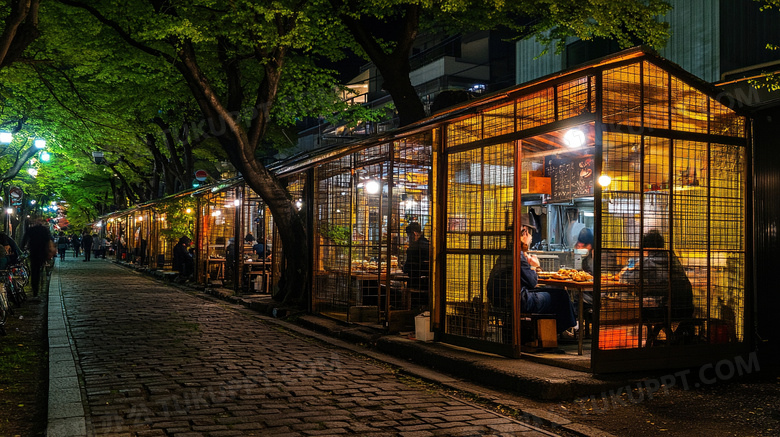 夜市小吃车地摊逛街图片