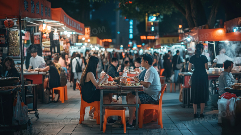 夜宵夜市地摊逛街图片