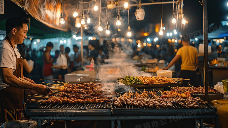 烧烤夜市地摊逛街图片