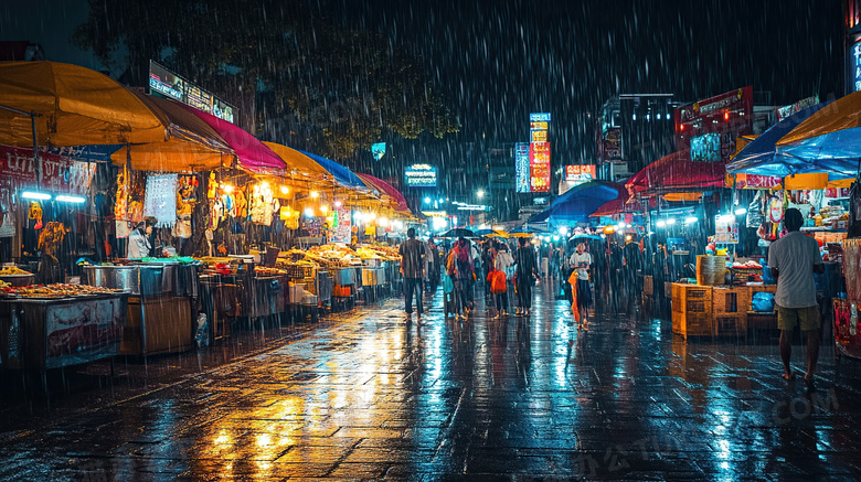 城市夜市地摊逛街图片