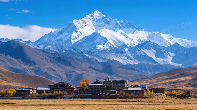 自然风景雪山与西藏建筑图片