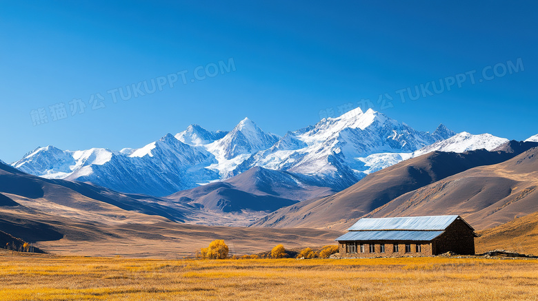 自然风景雪山与西藏建筑图片