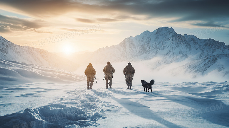 雪山与边防战士图片