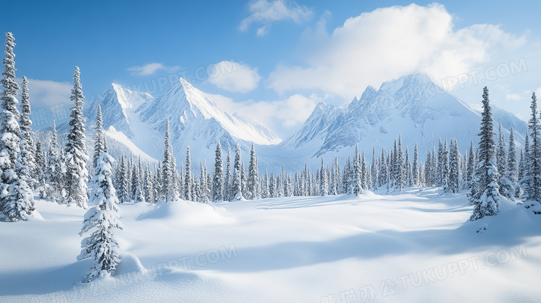 自然风景雪山雪地树林插画