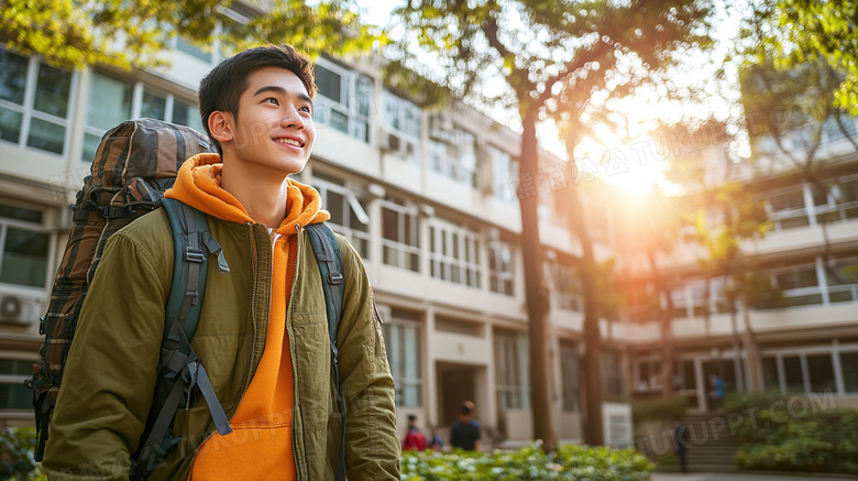 学生背着书包在学校的图片