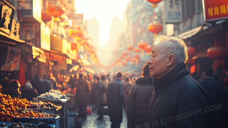 过年春节老年人集市买年货图片