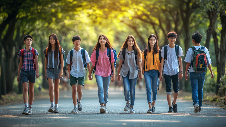 学生背着书包的图片